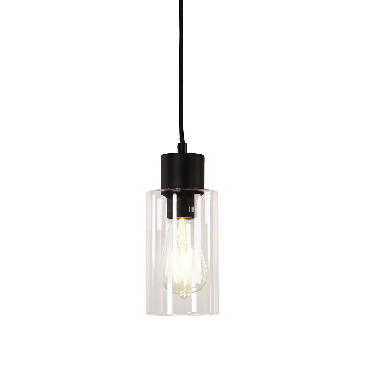Cylindrical Clear Glass Pendant - Lisa Black/clear