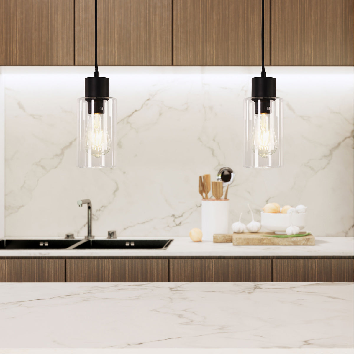 Cylindrical Clear Glass Pendant - Lisa Black/clear
