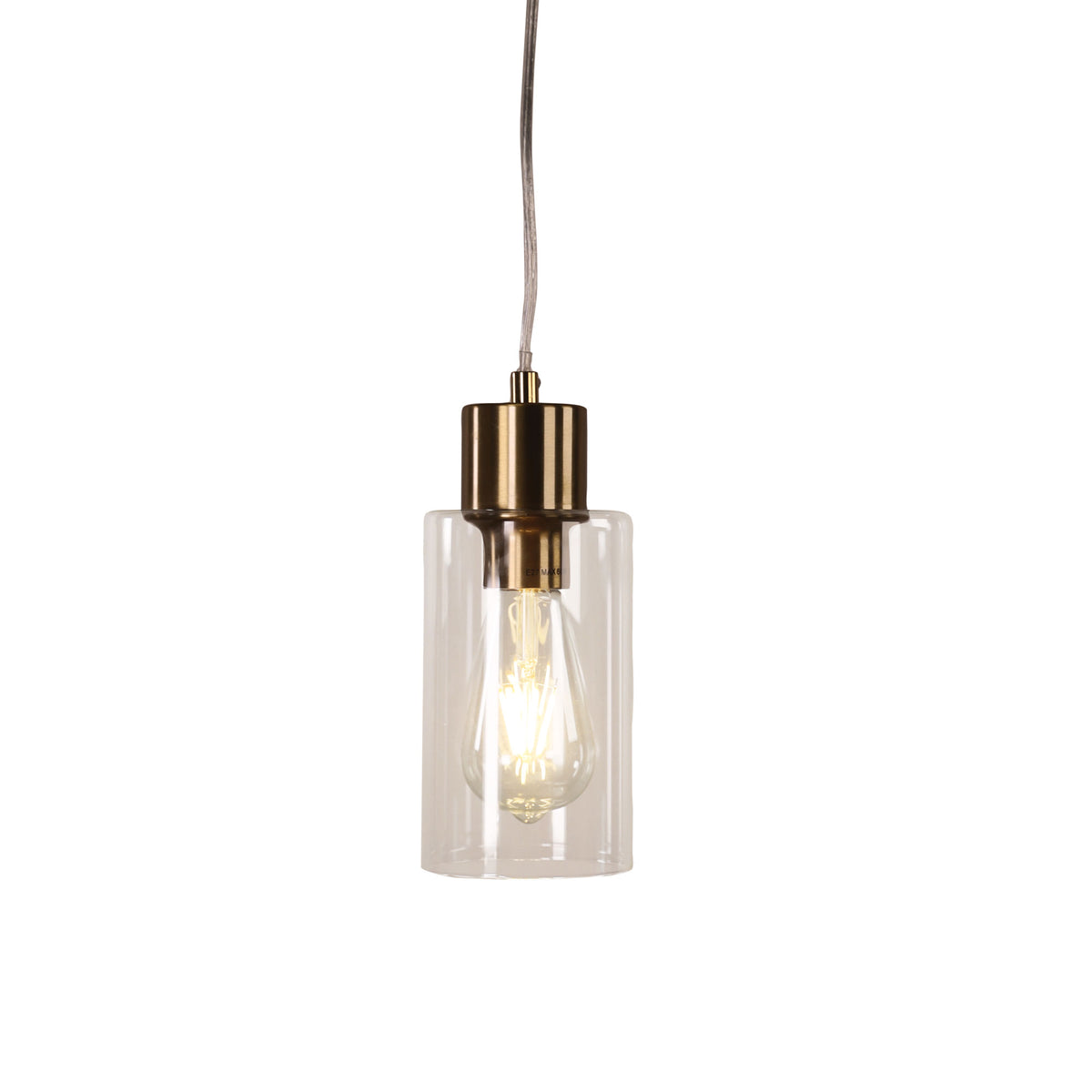 Cylindrical Clear Glass Pendant - Lisa Sat Brass/clear