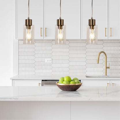 Cylindrical Clear Glass Pendant - Lisa Sat Brass/clear