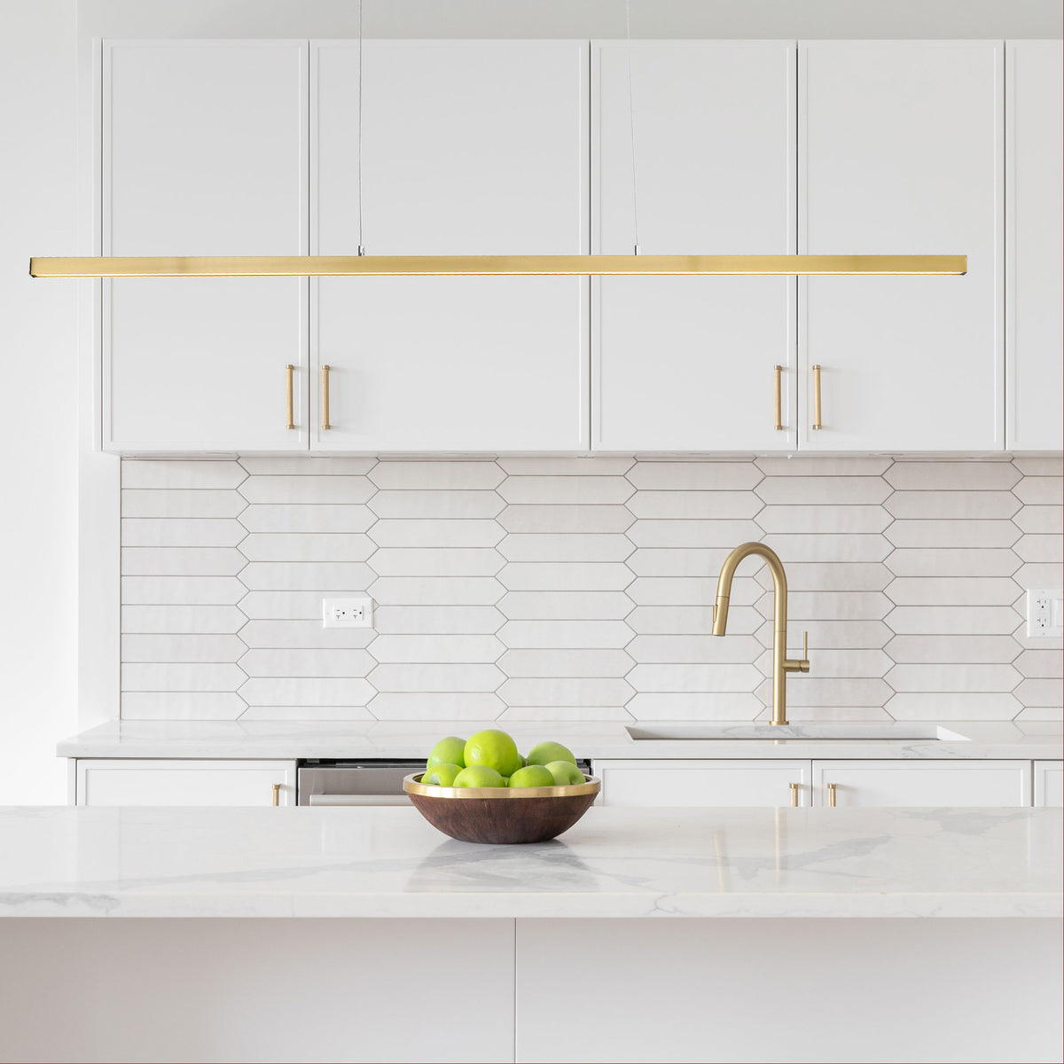 Slimline Tricolour LED Linear Pendant - Shard.1500 Satin Brass