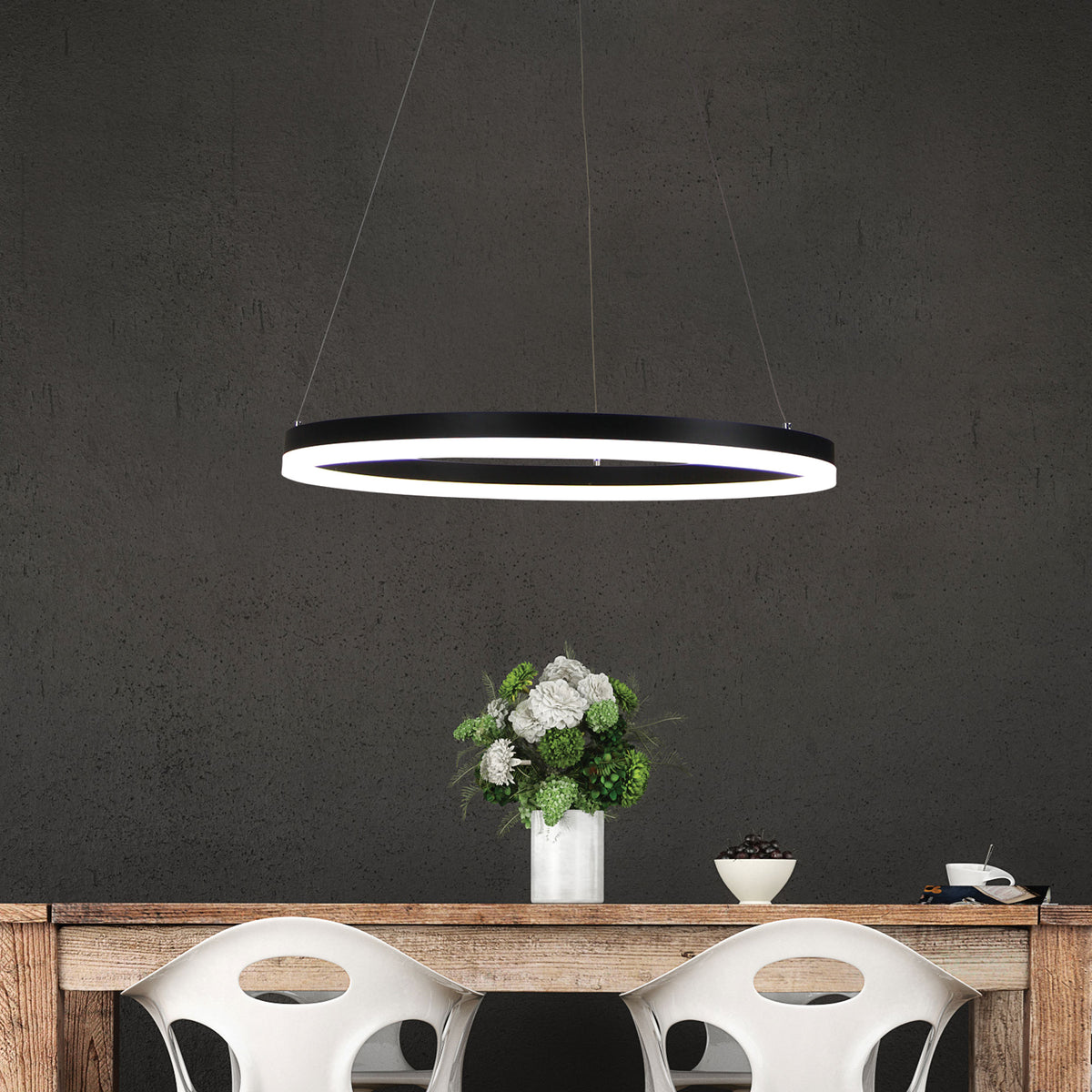 Modern Tricolour LED Halo Pendant - Cronus.60 Black
