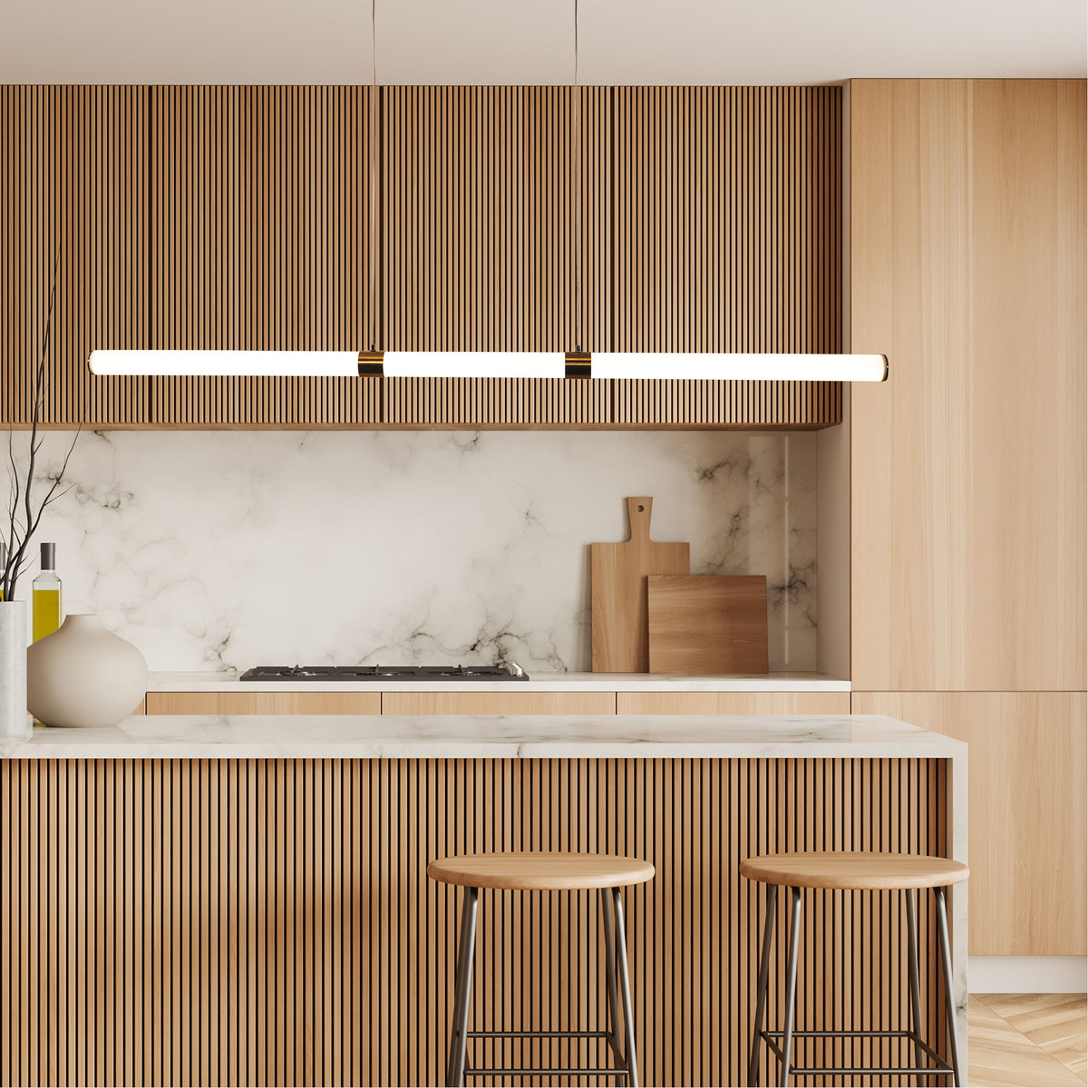 Opal Matt Tricolour LED Linear Pendant - Kallita Satin Brass