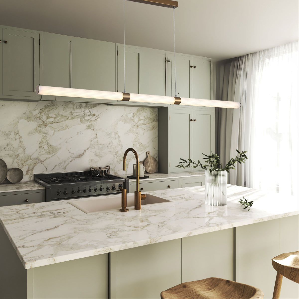 Ribbed Tricolour LED Linear Pendant - Maxwell Bronze