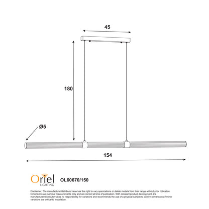Ribbed Tricolour LED Linear Pendant - Maxwell Satin Brass