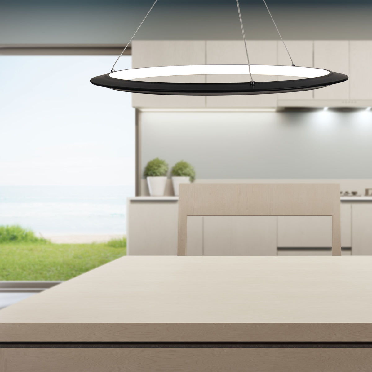 Modern Tricolour LED Halo Pendant - Saturn.60 Black