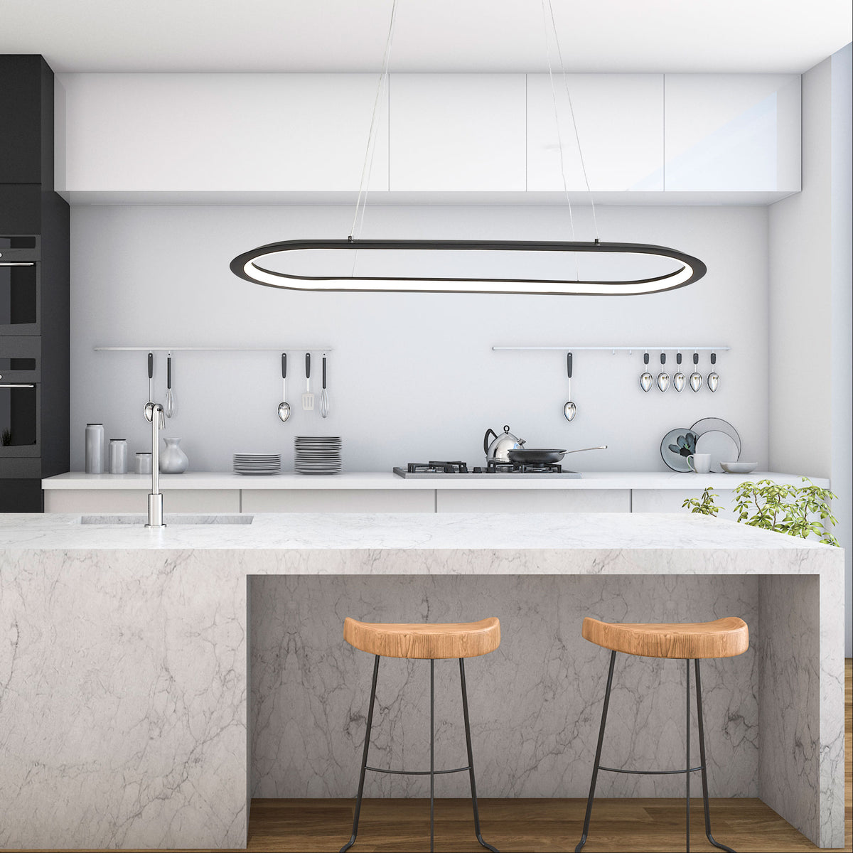 Tricolour LED Pendant - Ovale Black