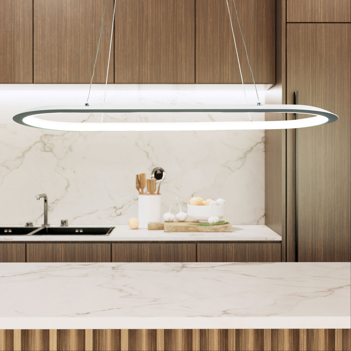 Tricolour LED Pendant - Ovale White