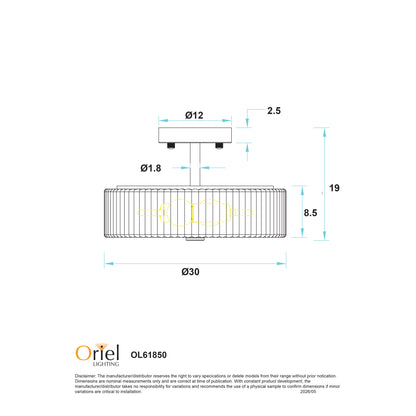 Ribbed Glass Ctc Pendant - Worth Satin Brass
