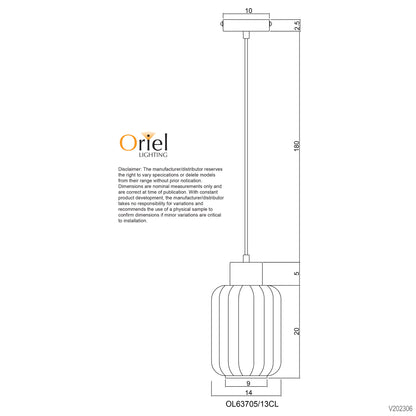 Ribbed Clear Glass Pendant - Miller 130