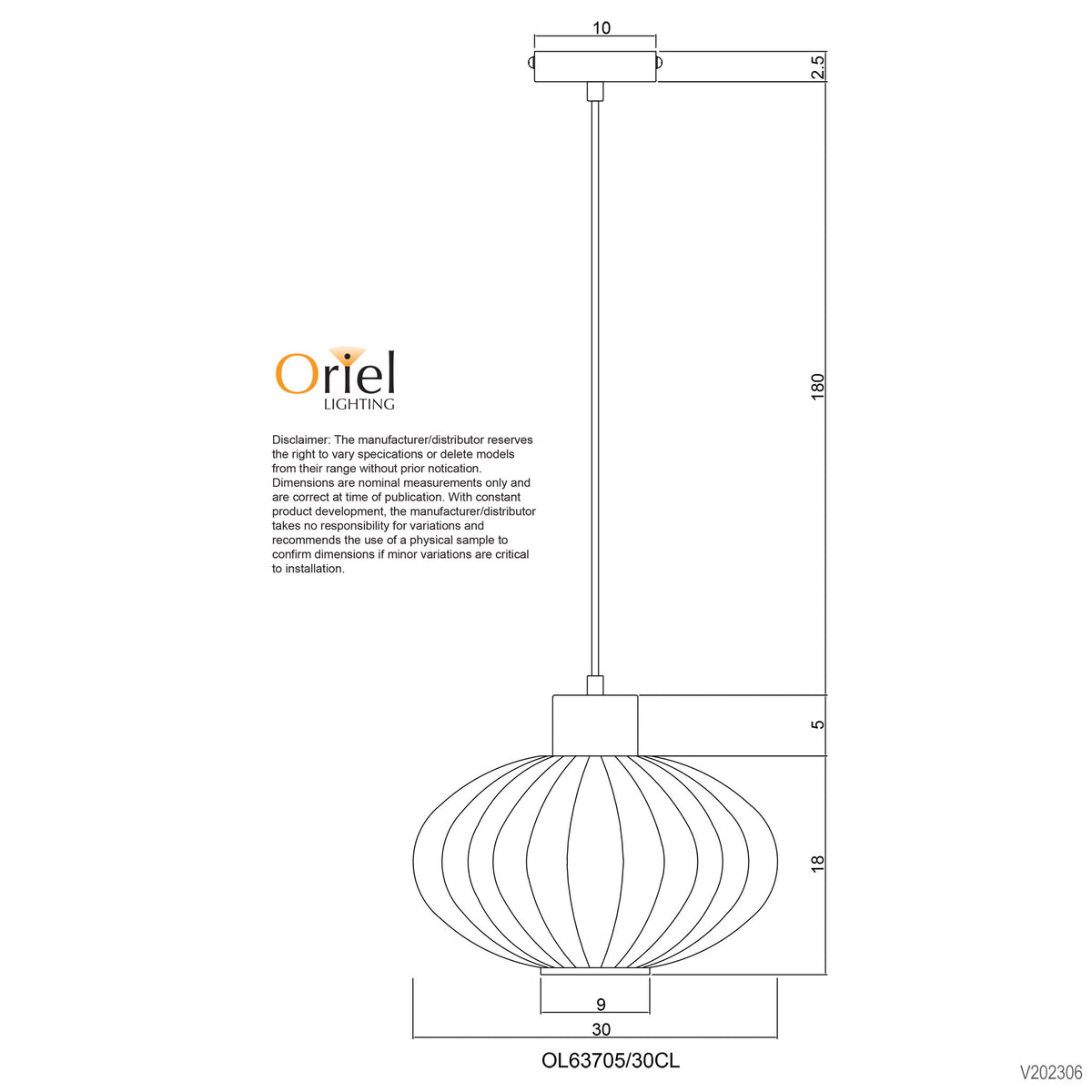 Ribbed Clear Glass Pendant - Miller 300
