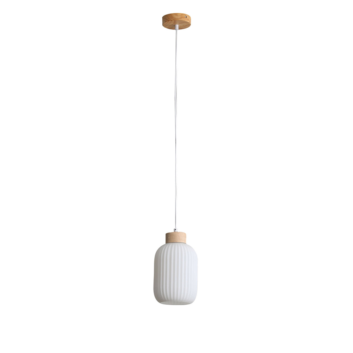 Ribbed Opal Glass Pendant with Real Wood Accents - Bolli.130