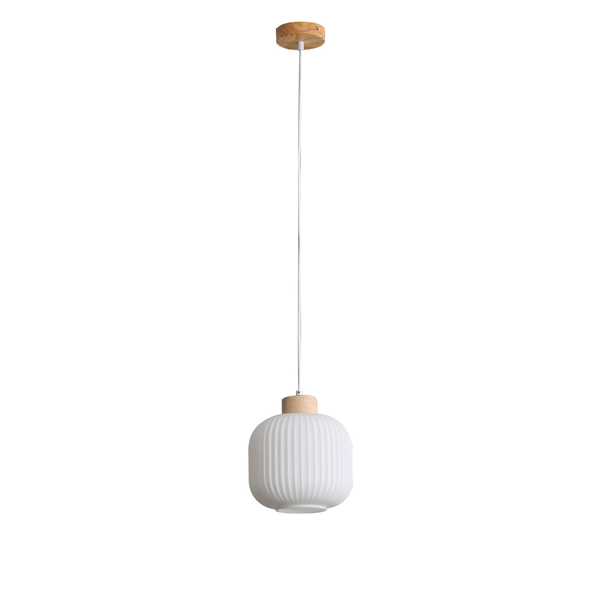 Ribbed Opal Glass Pendant with Real Wood Accents - Bolli.200