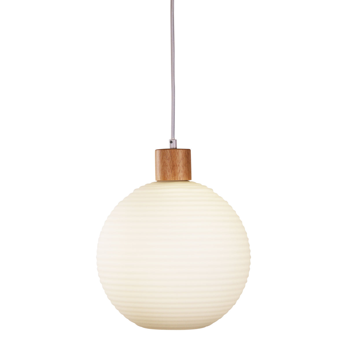 Ribbed Opal Glass Pendant with Real Wood Accents - Twillo.25