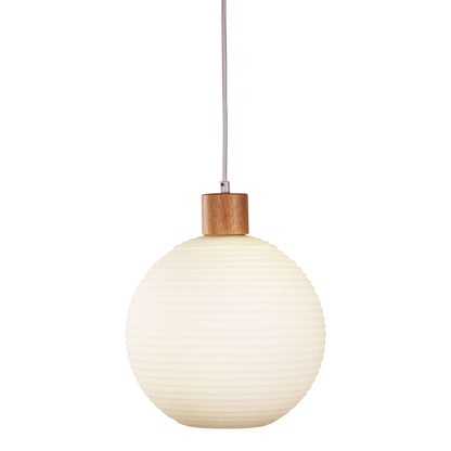 Ribbed Opal Glass Pendant with Real Wood Accents - Twillo.25
