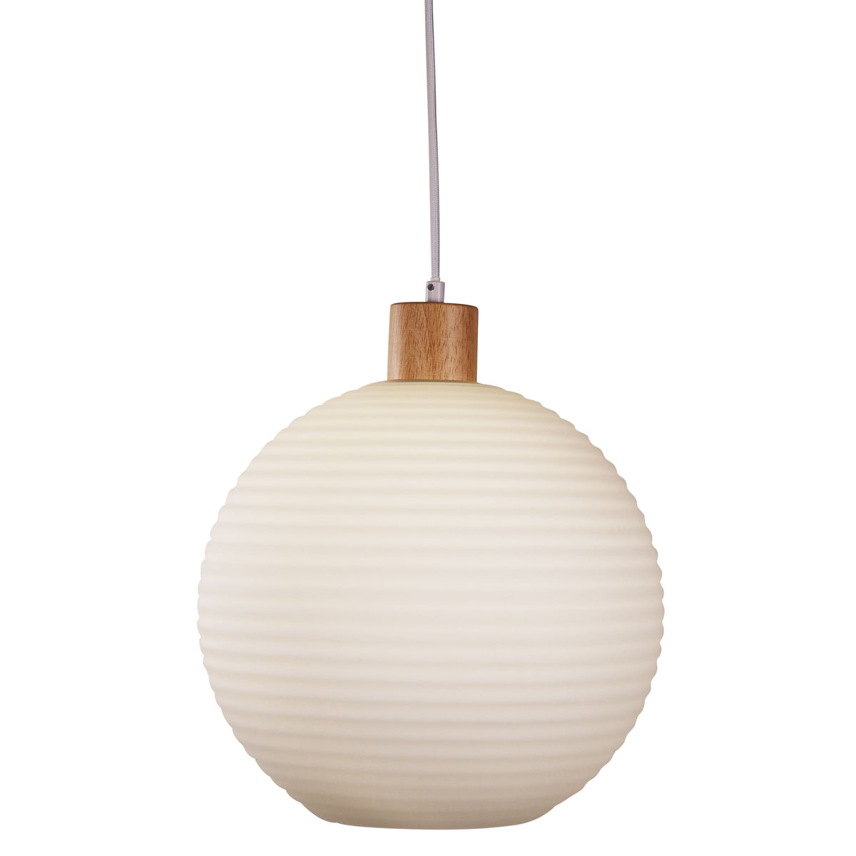 Ribbed Opal Glass Pendant with Real Wood Accents - Twillo.30