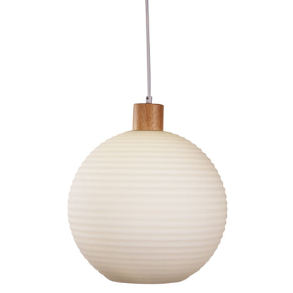 Ribbed Opal Glass Pendant with Real Wood Accents - Twillo.30