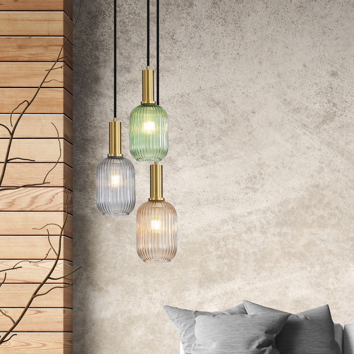 3LT Ribbed Glass Pendant - Luxe Trilight