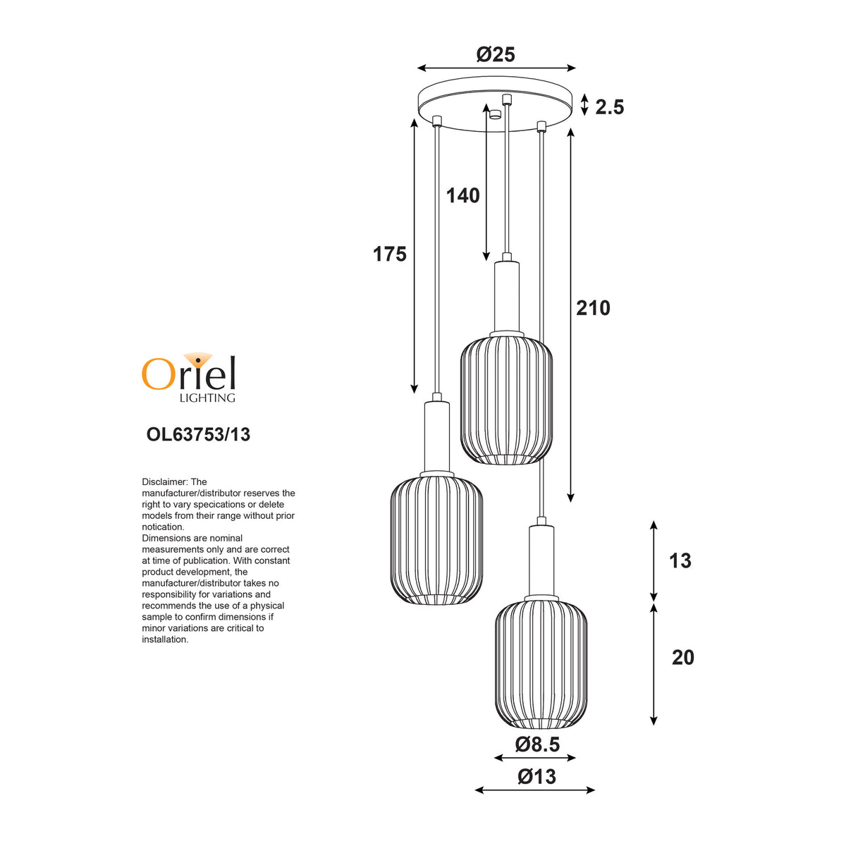 3LT Ribbed Glass Pendant - Luxe Trilight