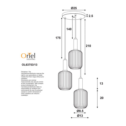 3LT Ribbed Glass Pendant - Luxe Trilight