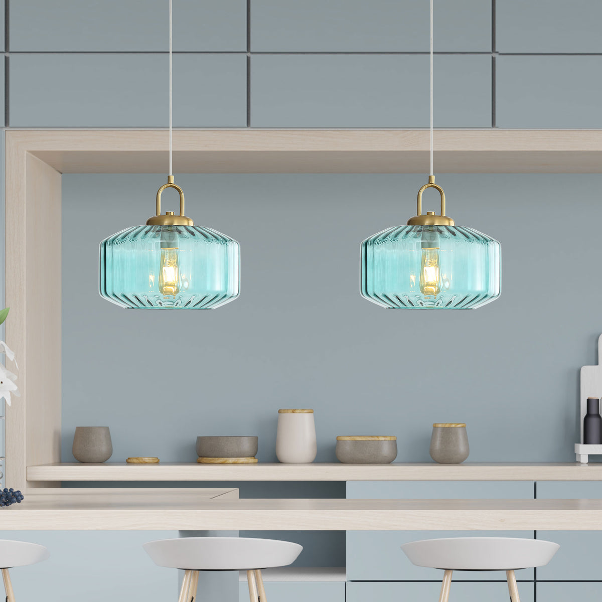 Geometric Glass Pendant - Clarise Blue