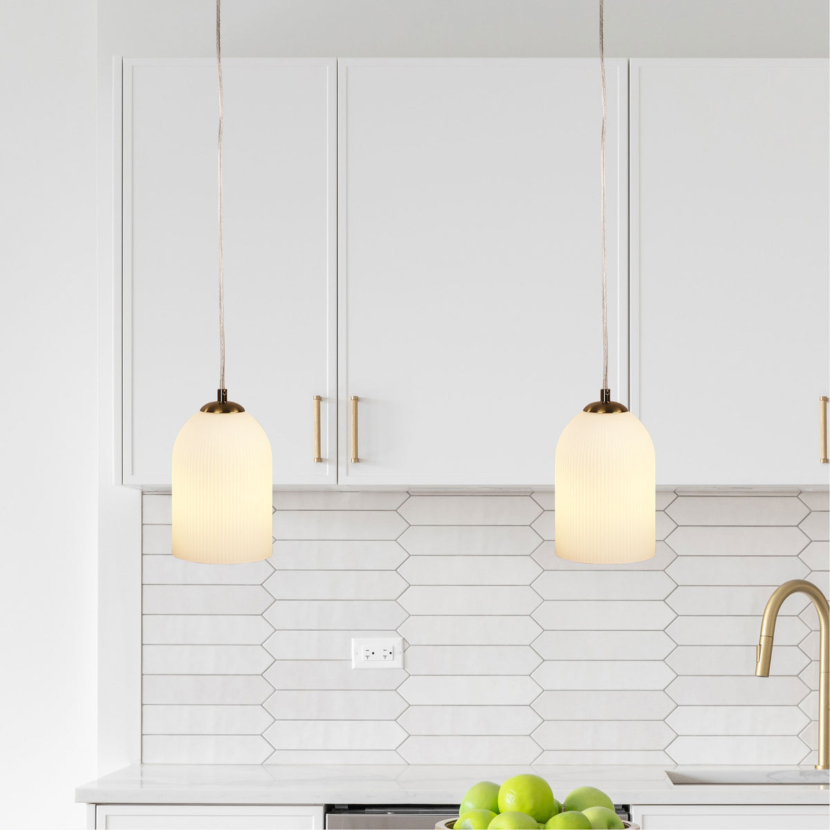 Ribbed Glass Pendant - Arley Pendant Satin Brass