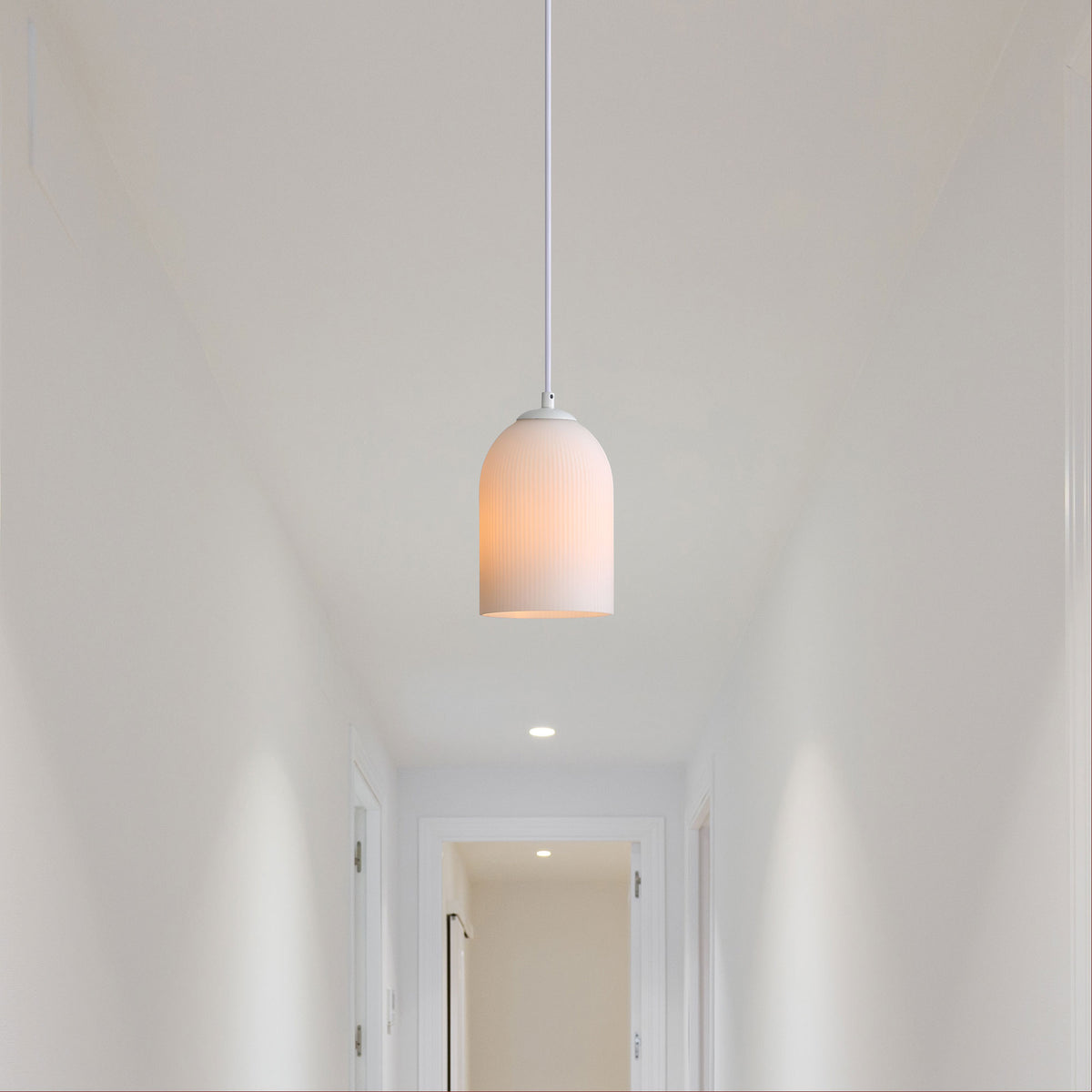 Ribbed Glass Pendant - Arley Pendant White