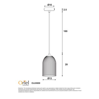 Ribbed Glass Pendant - Arley Pendant White