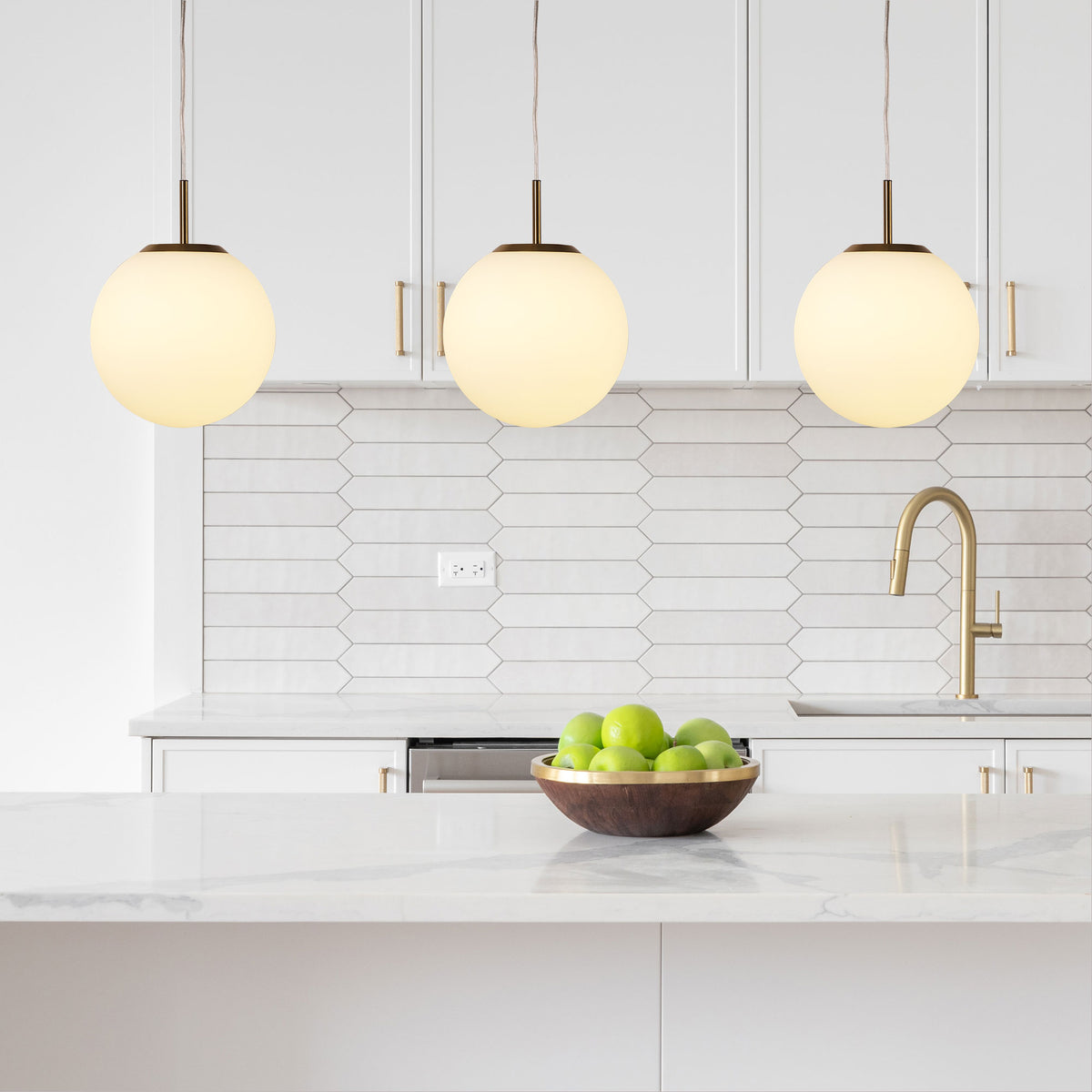 Satin Brass and Opal Matt Glass Pendant - Orbit.25 Sb
