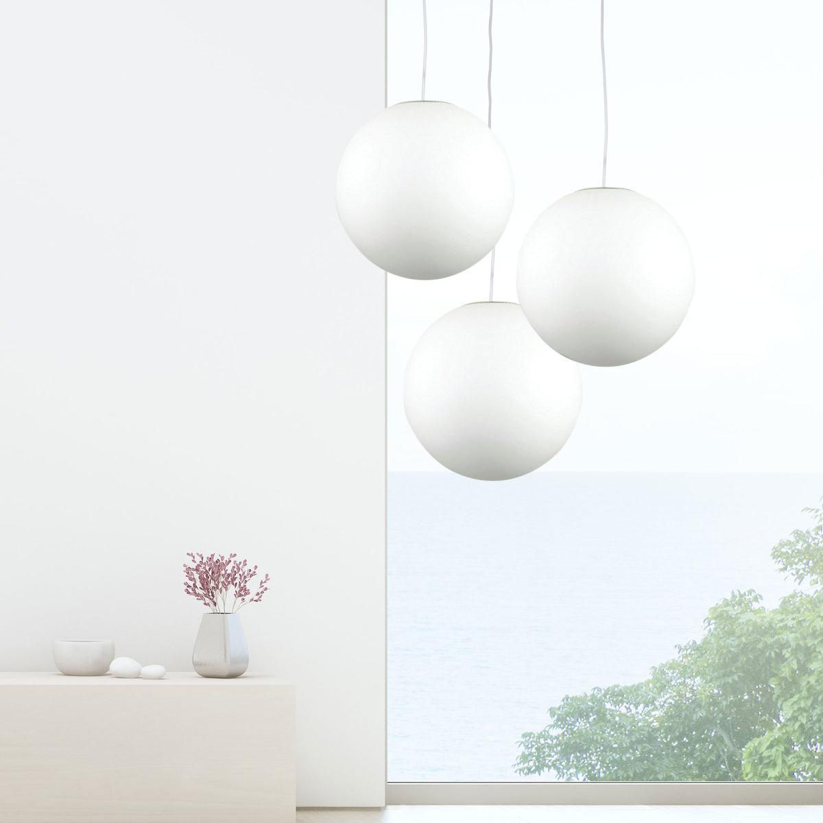 White Acrylic Sphere Pendant - Phase 30