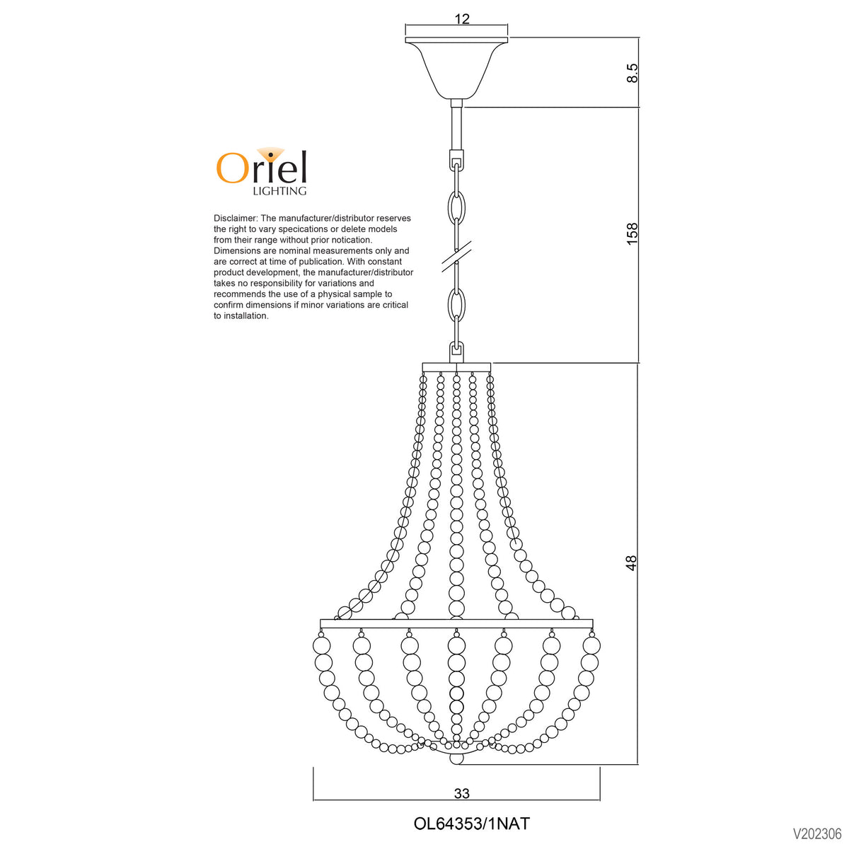 Natural Wooden Beaded Pendant - Cascara 1 Light