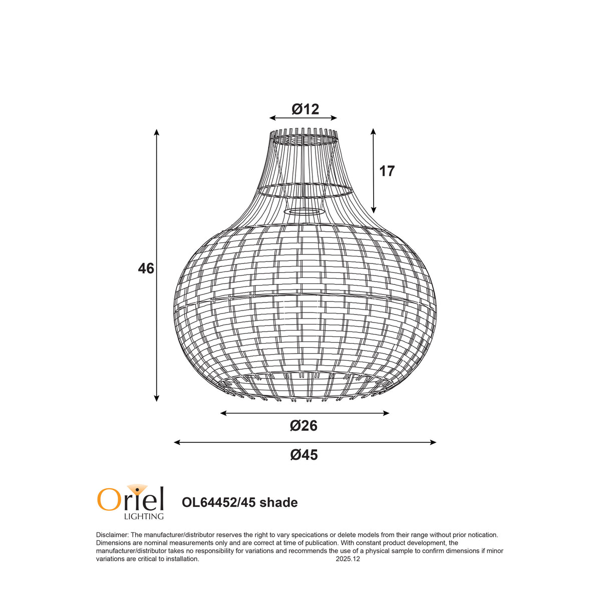 45cm Cane Pendant Shade - Palu Shade