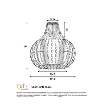 45cm Cane Pendant Shade - Palu Shade