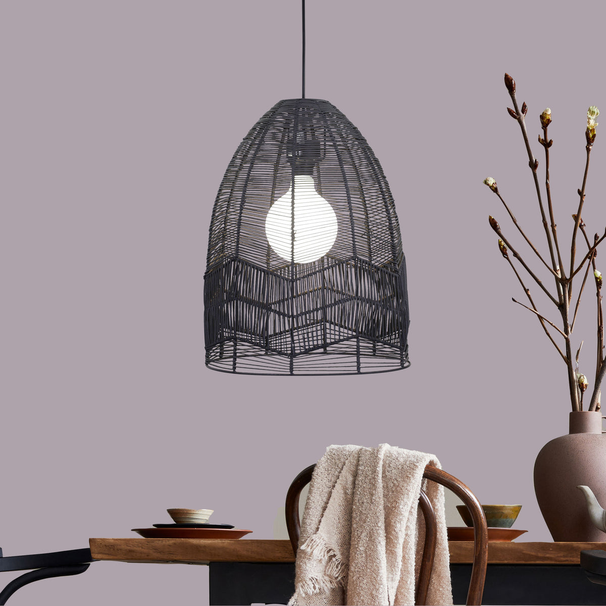 Black Cane Pendant Shade Only - Serang 35 Black