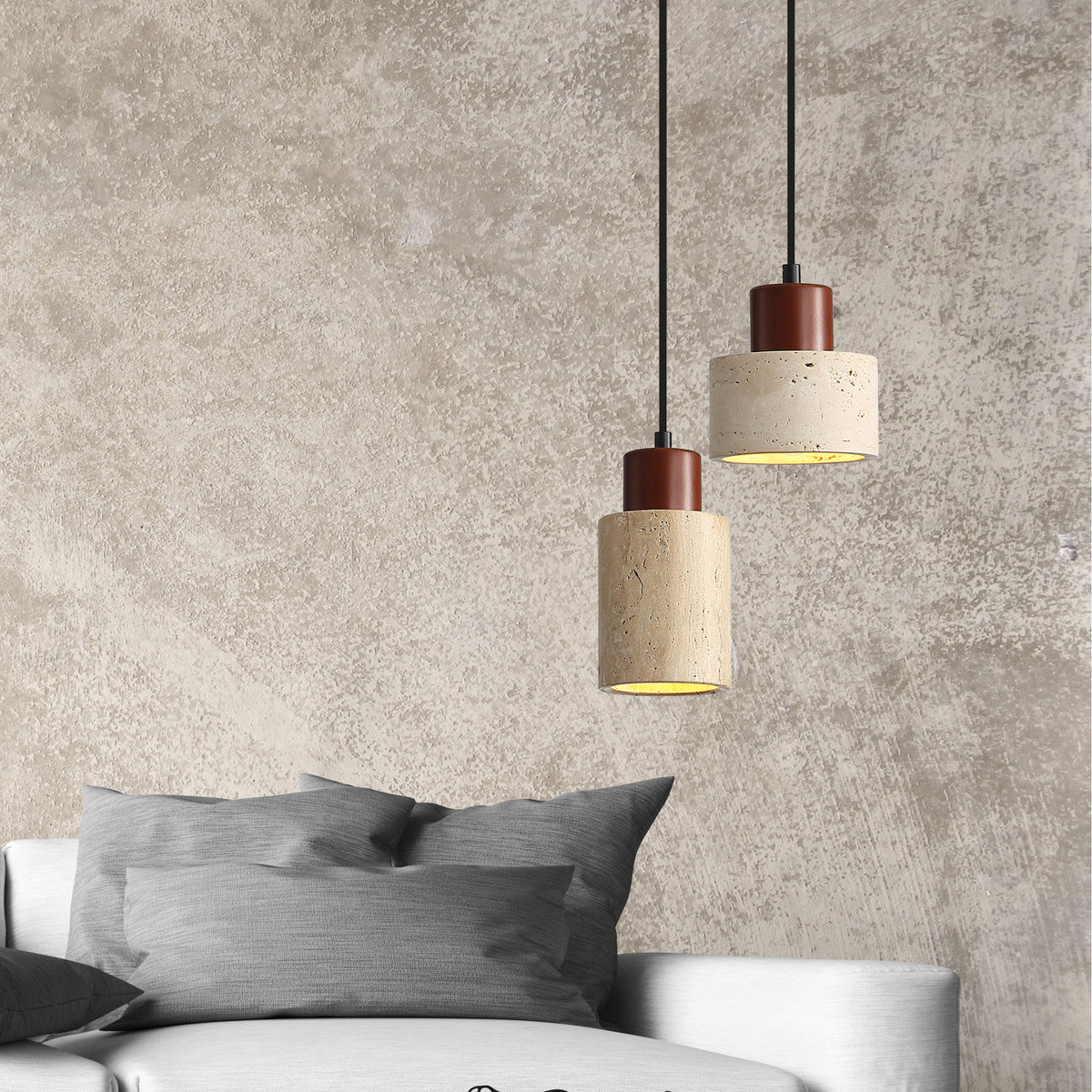 Travertine and Wood Pendant - Tibur.120