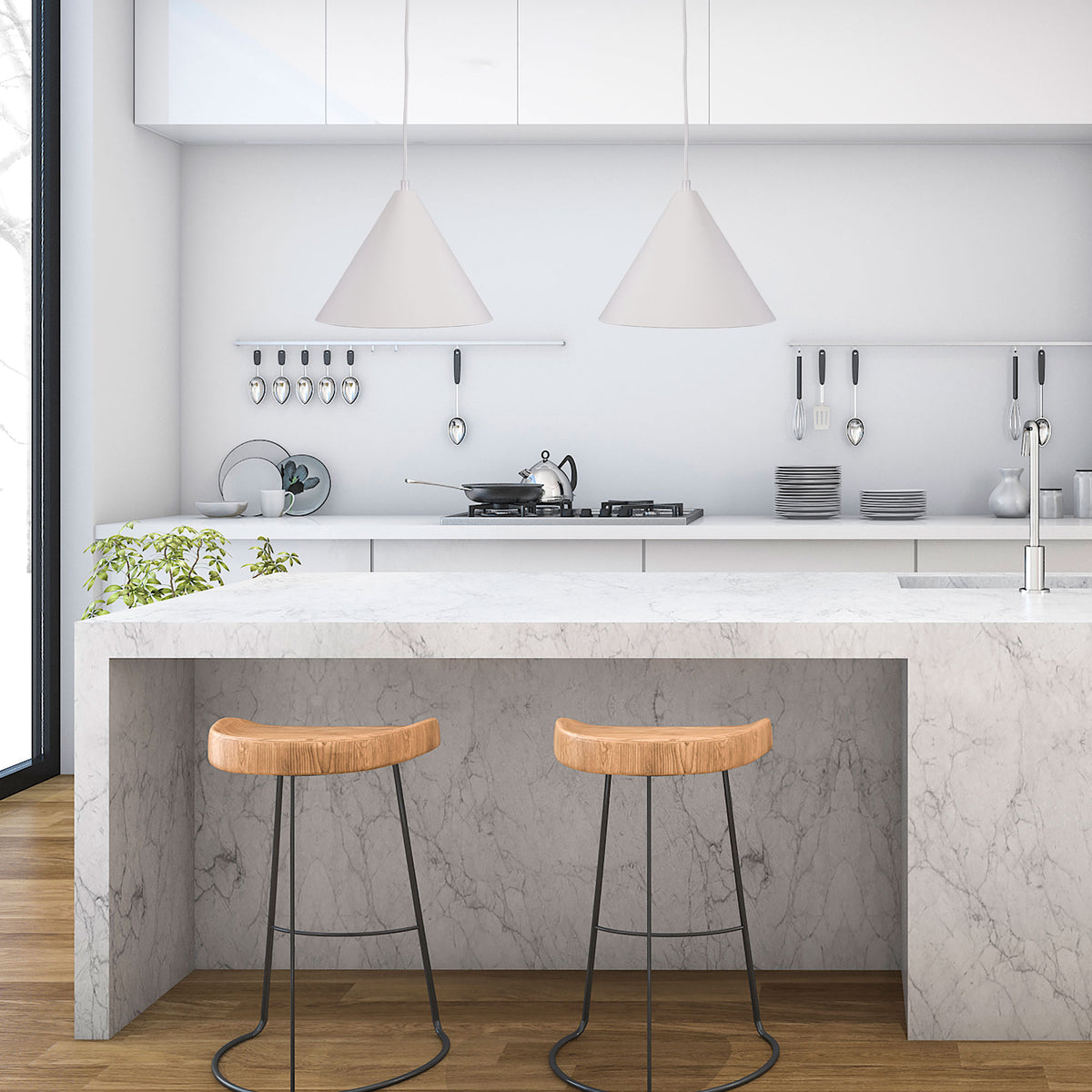 Stylish Conical White Pendant - Conic.28 White