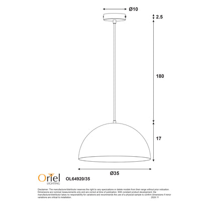 Dome Pendant Light - Lexi.35 White