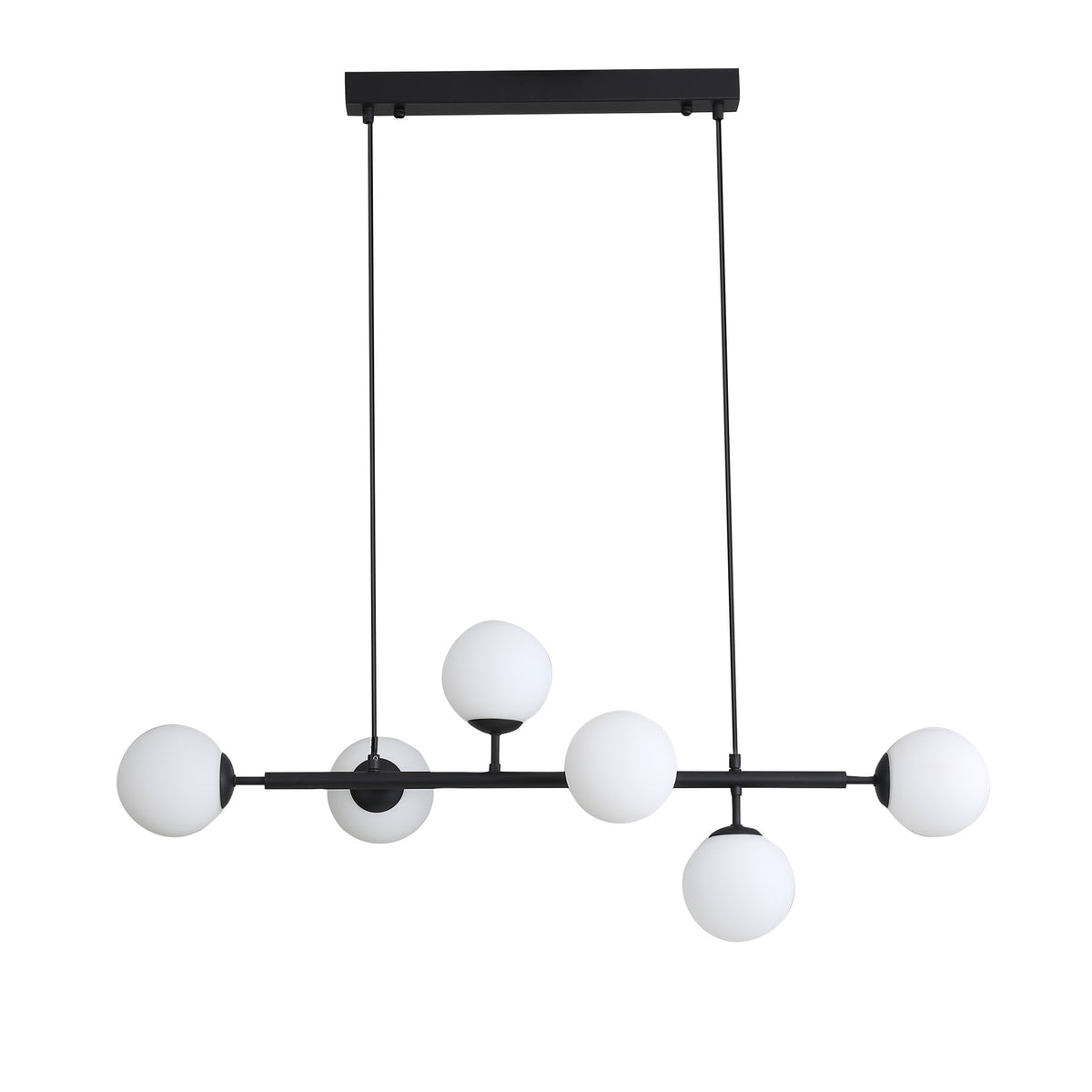 6 Light Opal Glass Pendant - Eva.6 Black
