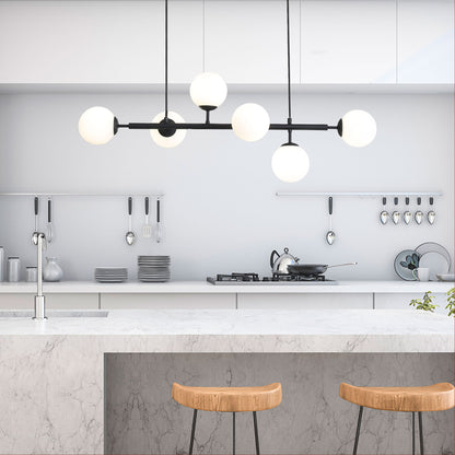 6 Light Opal Glass Pendant - Eva.6 Black