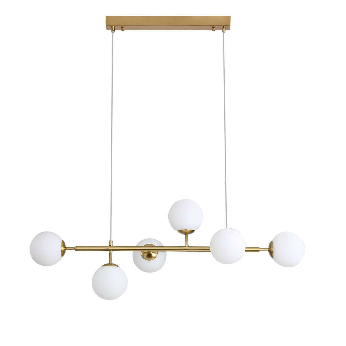 6 Light Opal Glass Pendant - Eva.6 Satin Brass