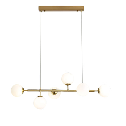 6 Light Opal Glass Pendant - Eva.6 Satin Brass