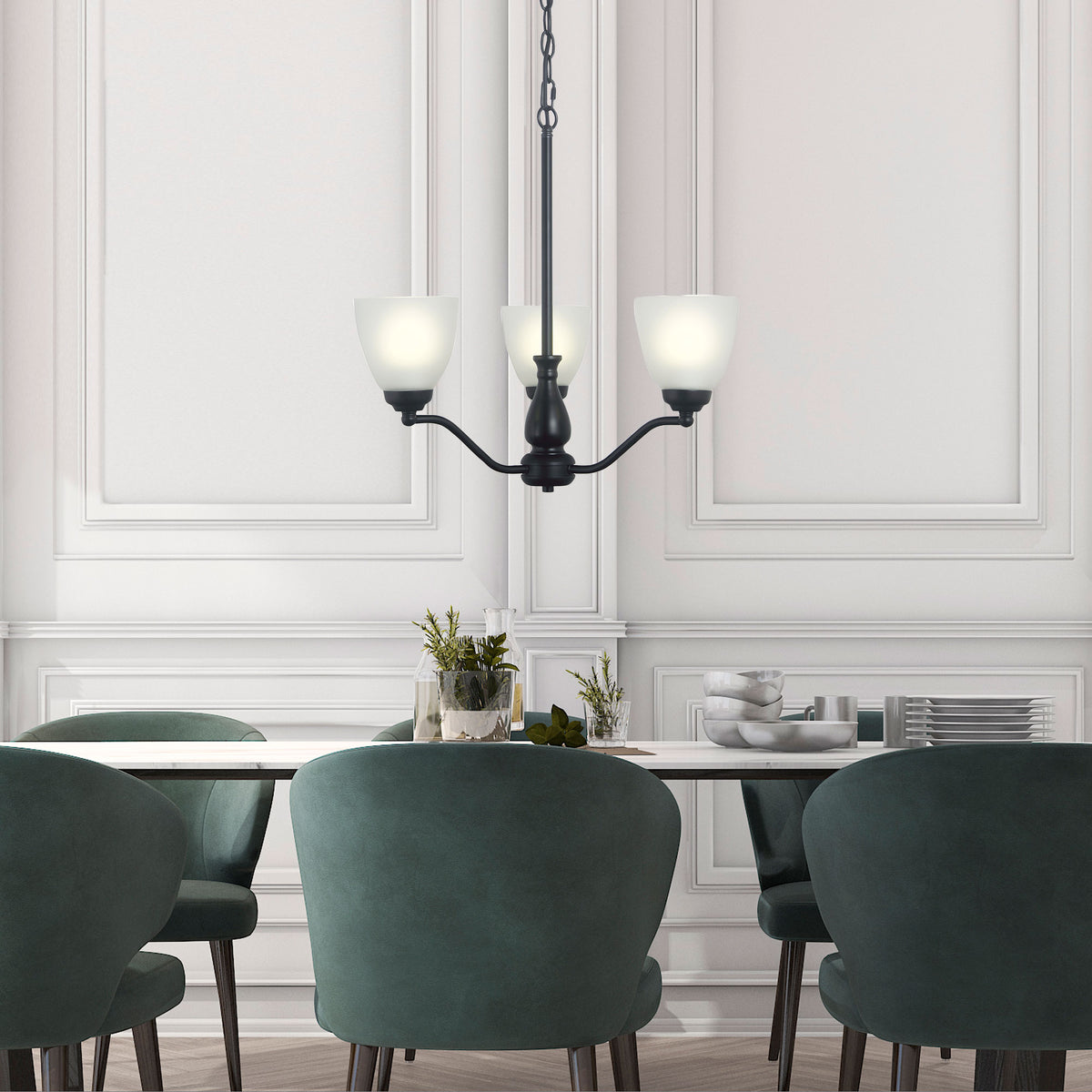 Traditional Glass Pendant - Rochester 3LT Black