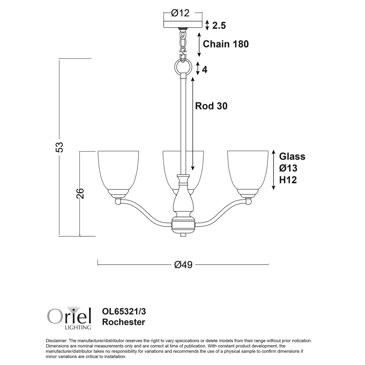 Traditional Glass Pendant - Rochester 5LT Black