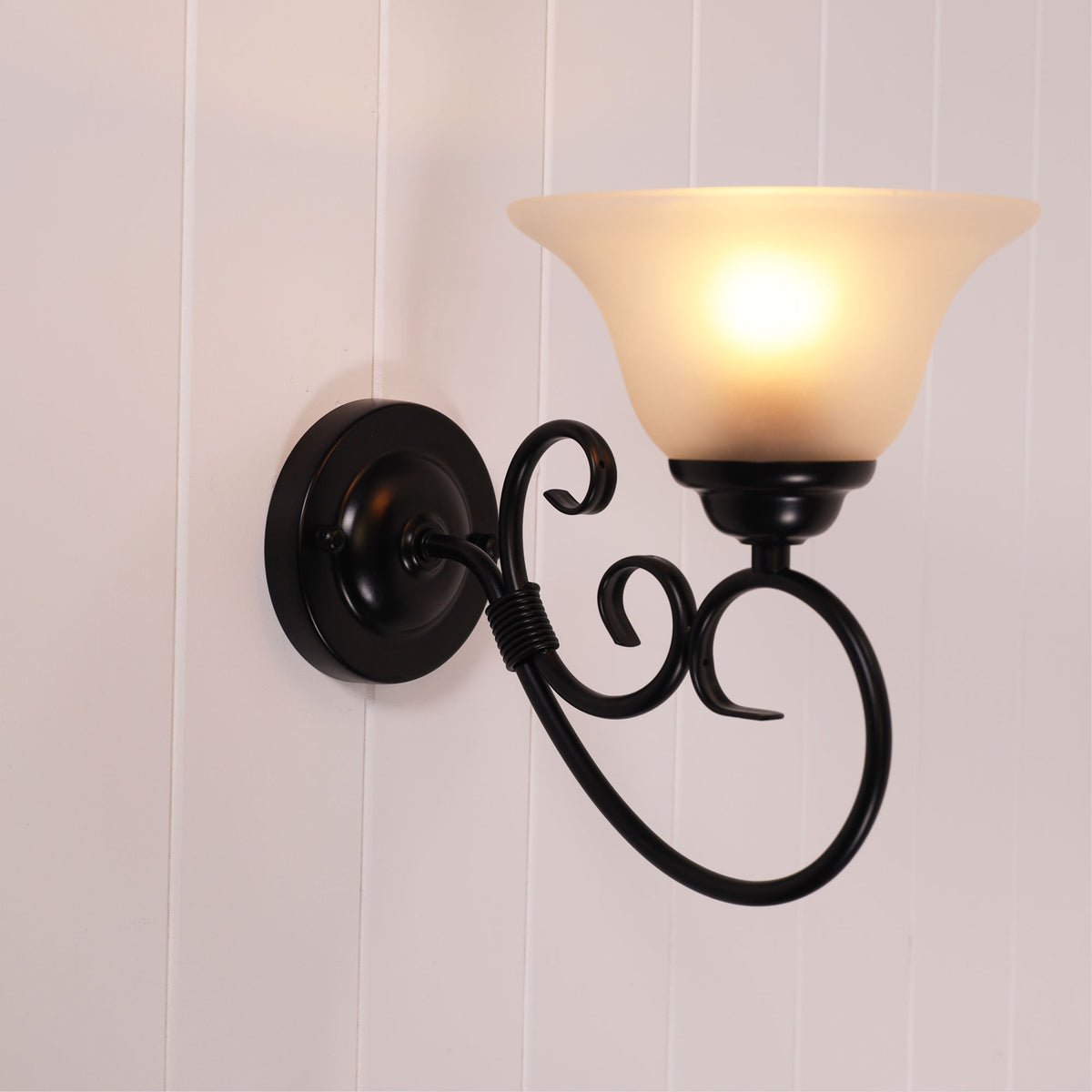 Black Traditional Frost Wall Light - Gaston II Wall Light Black
