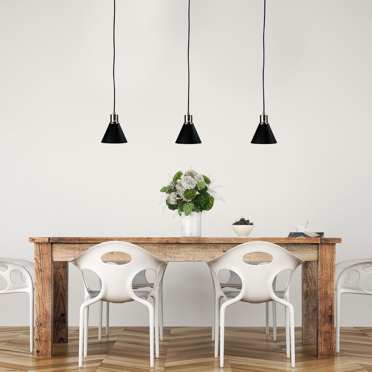 Black and Antique Brass 3 Light Bar Pendant - Como Trilight Ab