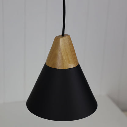 Stylish Conical Black Pendant with Real Wood Accents - Trigo.20
