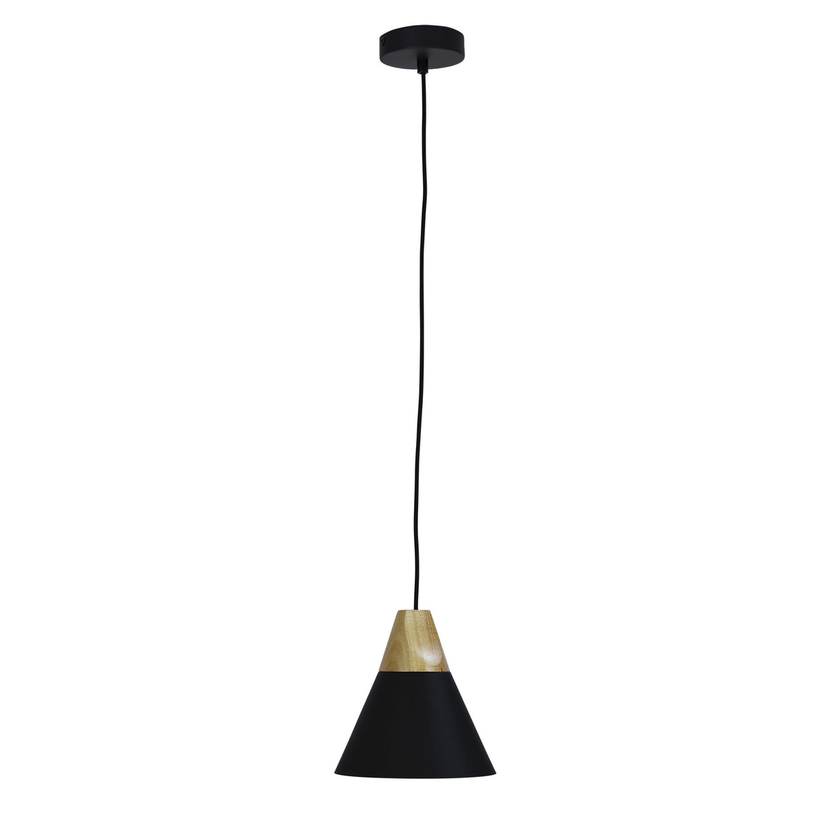 Stylish Conical Black Pendant with Real Wood Accents - Trigo.20