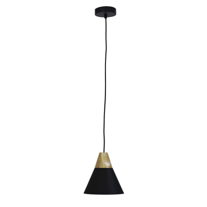 Stylish Conical Black Pendant with Real Wood Accents - Trigo.20