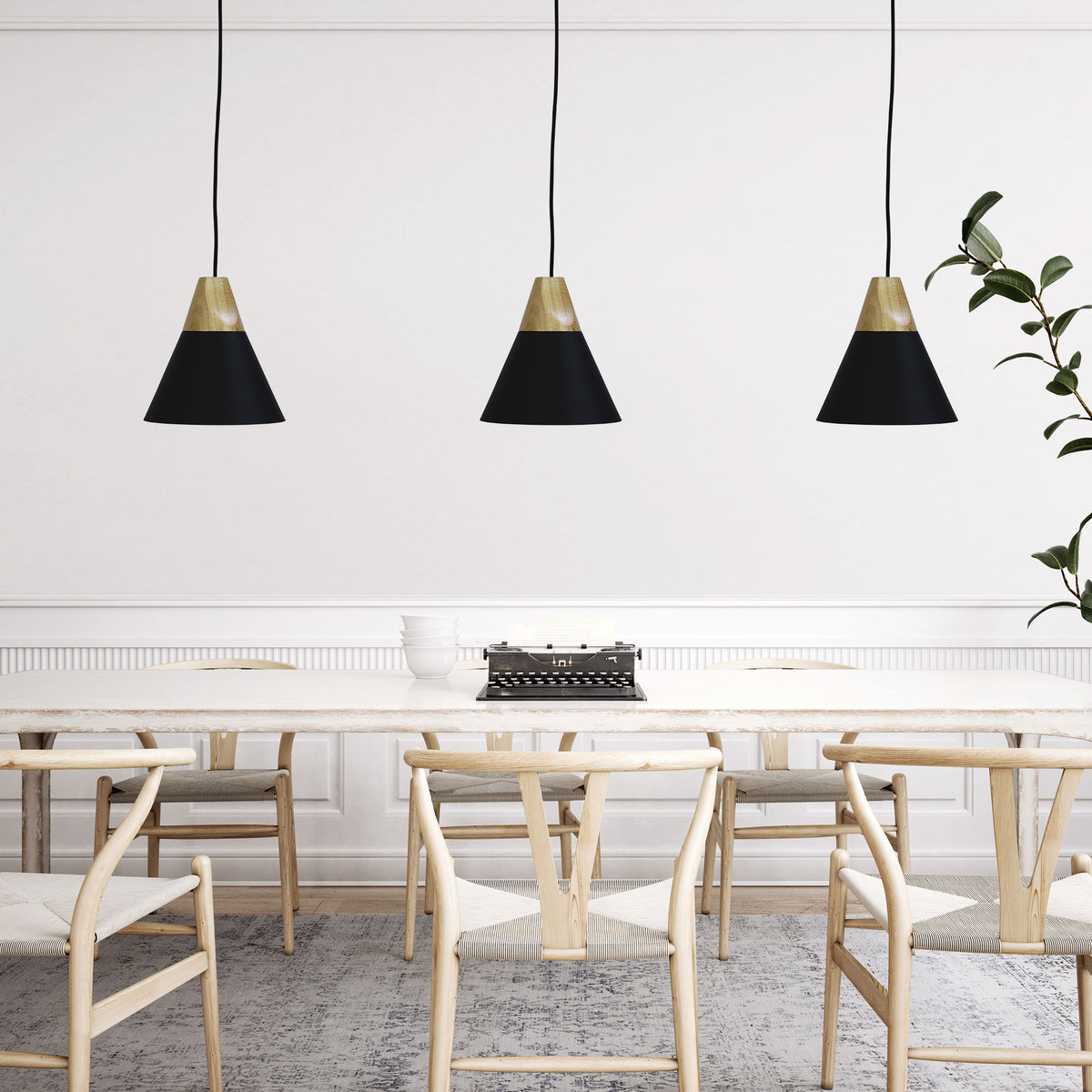 Stylish Conical Black Pendant with Real Wood Accents - Trigo.20