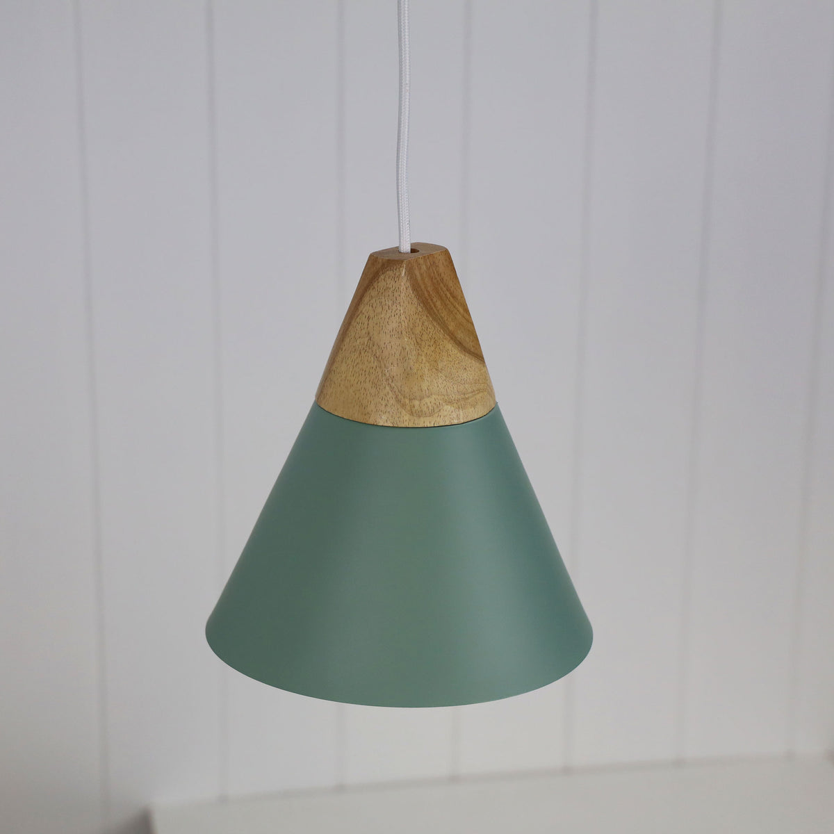 Stylish Conical Green Pendant with Real Wood Accents - Trigo.20